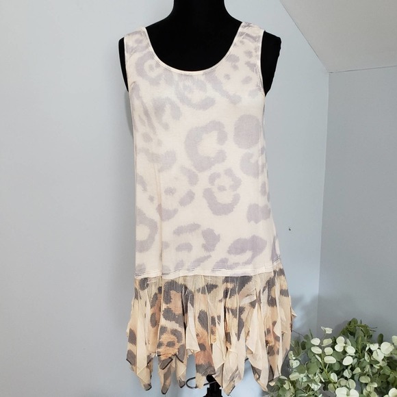 Origami Leopard Boho Gypsy Fringe Sleeveless Tunic Top Dress Large Layer Chic - Picture 4 of 13